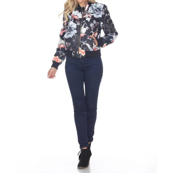 NEW WHITE MARK floral bomber jacket in black - Picture 2 of 4